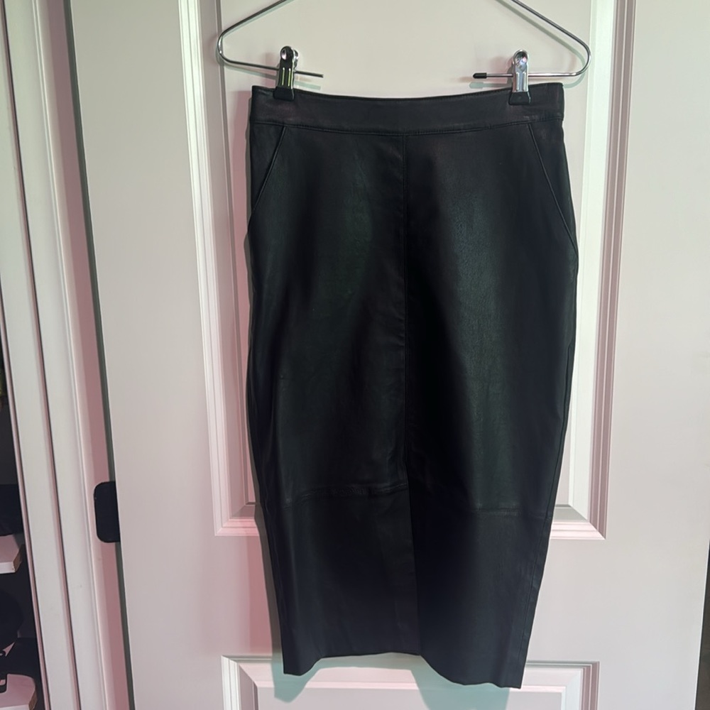 NWT BA&SH Soft Leather black pencil shirt with pockets. Size 1.